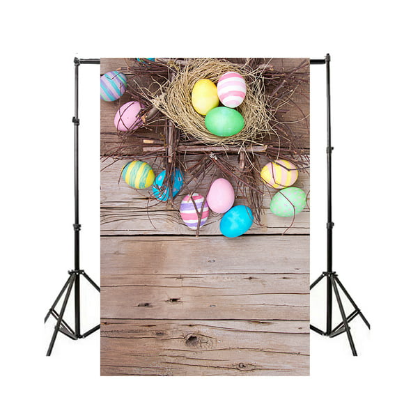 DORCEV 8x6ft Happy Easter Backdrop Spring Easter Party Photography Background Easter Colorful Eggs Bunny Texture Brown Wooden Floor Festival Holiday Banner Child Adult Portraits Photo Studio Props 